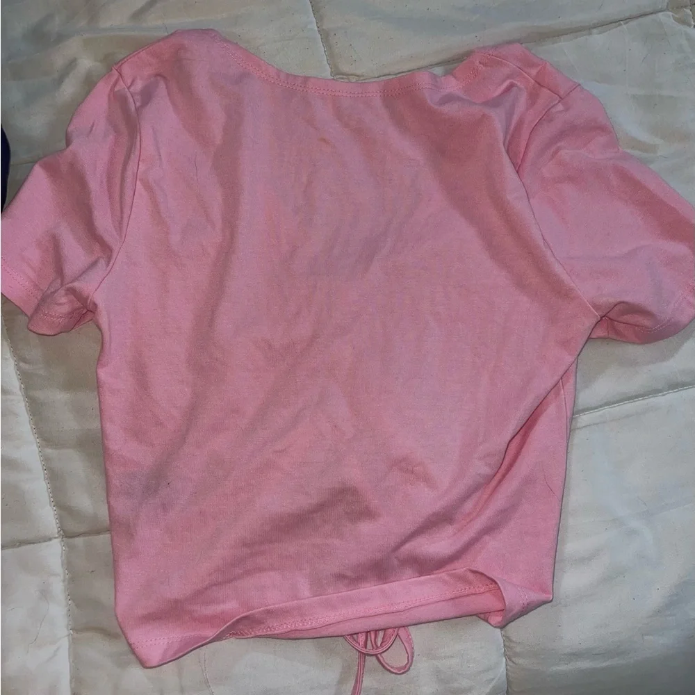 Hot Pink Drawstring Ruched Crop Tee - Picture 3 of 3